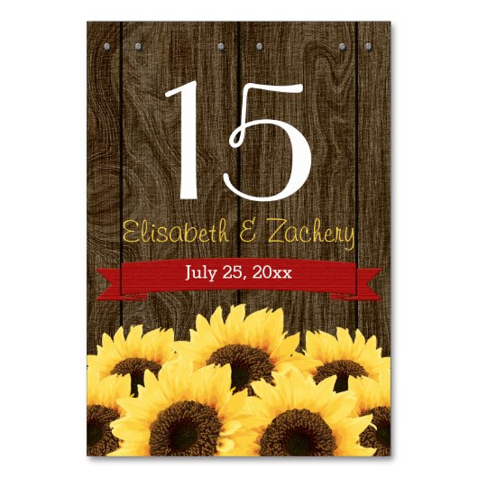 ROTE RUSTISCHE SONNENBLUMENKARTE TISCHNUMMER (Vorderseite)