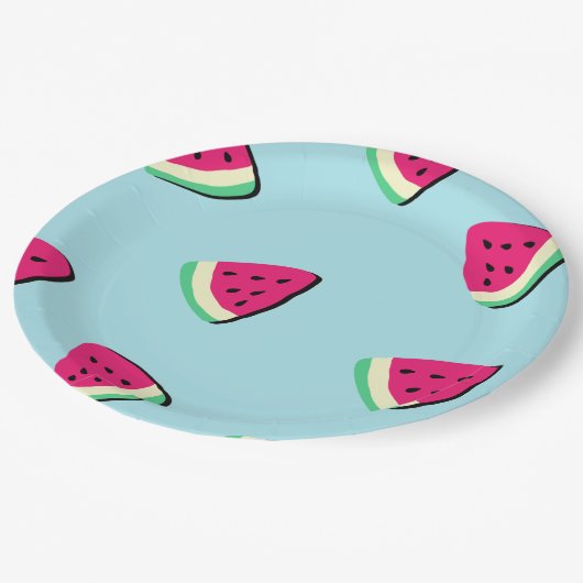Rote, saftige Wassermelone-Muster Papierplatte Pappteller (Schrägansicht)