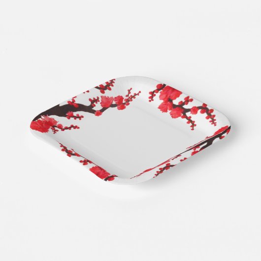 Rote Sakura blüht Papierplatte Pappteller (Gewinkelt)