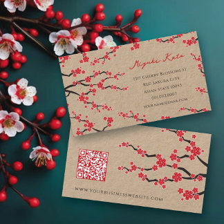 Rote Sakura Blume Orientales Kirschblüten Asien Visitenkarte