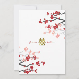 Rote Sakura Golden Double Glück Chinesische Hochze Einladung