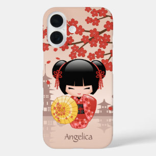 Rote Sakura-Kokeshi-Puppe - Japanische Geisha iPhone 16 Hülle