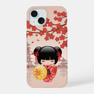 Rote Sakura Kokeshi Puppe - Japanische Geisha iPhone 15 Hülle