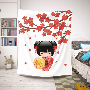 Rote Sakura Kokeshi Puppe - Süßes Geisha-Mädchen Sherpadecke