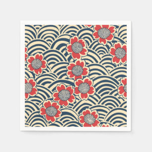 Rote Sakura-Navy-Welle-Cream-Japanisches Muster Serviette