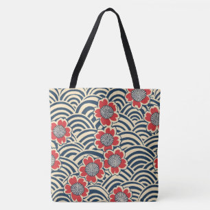 Rote Sakura Navy-Welle-Cream Japanisches Muster Tasche