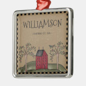 ROTE SALTBOX HAUS FAMILIENNAME RUSTIK ORNAMENT AUS METALL (Links)