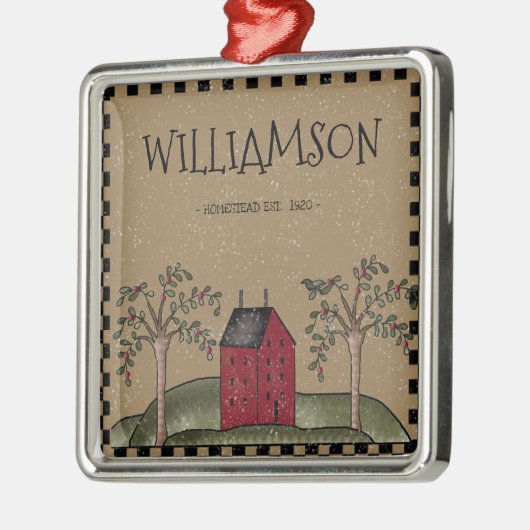 ROTE SALTBOX HAUS FAMILIENNAME RUSTIK ORNAMENT AUS METALL (Links)