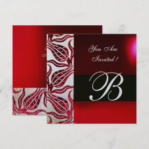 ROTE SAMT-DAMAST-TULPEN MIT MONOGRAMM Burgund Silb Einladung