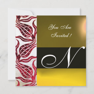 ROTE SAMT-DAMAST-TULPEN MIT MONOGRAMM Burgundergel Einladung