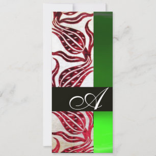ROTE SAMT-DAMAST-TULPEN MONOGRAMM Bordeaux Grün Einladung
