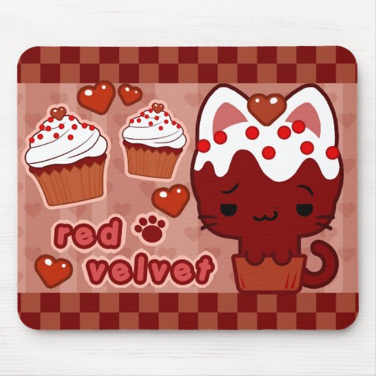 Rote Samt-Kuchen-Miezekatze Mousepad (Vorne)