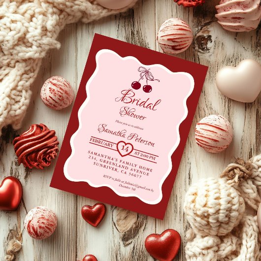 Rote Samt Valentinstag Kirschschleife Brautdusche Einladung