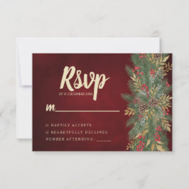 Rote Samt-Weihnachts-Botanik-Hochzeits-Antwortkart RSVP Karte