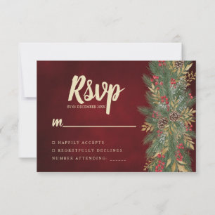 Rote Samt-Weihnachts-Botanik-Hochzeits-Antwortkart RSVP Karte