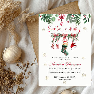 Rote Santa-Baby-Wäscheleine Weihnachten Baby Showe Einladung