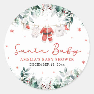 Rote Santa Baby Weihnachts Baby Kleidung Babyparty Runder Aufkleber