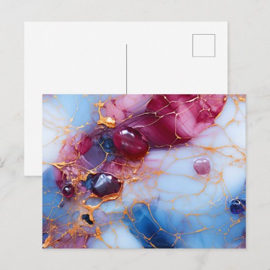 Röte & Saphir Marmor mit Goldadern Postkarte (Vorne/Hinten)