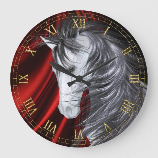 Rote Satin-PferdeWanduhr Große Wanduhr (Vorderseite)