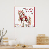 Rote Sattel-Rose Rote Schmetterlinge Poster (Küche)