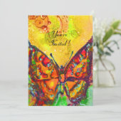 ROTE SCHALTFLÄCHE IN GELBROWN-GOLD-GLITZERN EINLADUNG (Stehend Vorderseite)