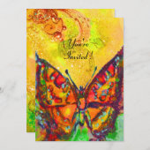 ROTE SCHALTFLÄCHE IN GELBROWN-GOLD-GLITZERN EINLADUNG (Vorne/Hinten)