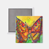 ROTE SCHALTFLÄCHE IN GOLD-GELBEN GLITZERN MAGNET (Vorderseite/Rückseite)