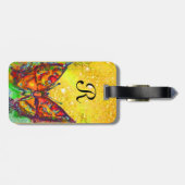 ROTE SCHALTFLÄCHE IN GOLD-GELBEN-GLITZERN-Monogram Gepäckanhänger (Rückseite horizontal)