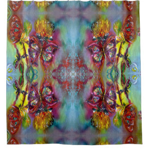 ROTE SCHALTFLÄDEN AUF GELBEN THISTEN, BLUE SKY Flo Duschvorhang