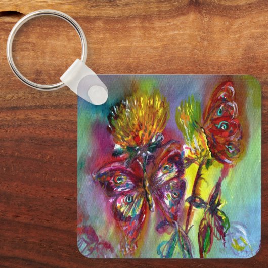 ROTE SCHALTFLÄDEN AUF GELBEN THISTEN, BLUE SKY Flo Schlüsselanhänger (Vorderseite)