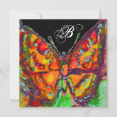 ROTE SCHALTFLY BLAUE GOLD GELBEN GLITZERN-MONOGRAM ANKÜNDIGUNG (Vorderseite)