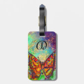 ROTE SCHALTFLY BLAUE GOLD GELBEN GLITZERN-MONOGRAM GEPÄCKANHÄNGER (Rückseite vertikal)