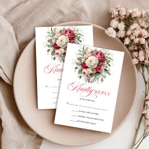 Rote Schamrot Florale Boho Hochzeit RSVP Beilage Karte