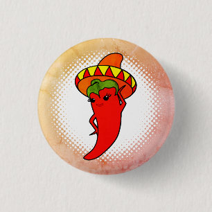 Rote scharfe Paprika Diva Kawaii Style Druck Mexik Button