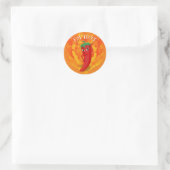 Rote scharfe Pfeffer-Diva Feuer Flammen Runder Aufkleber (Tasche)