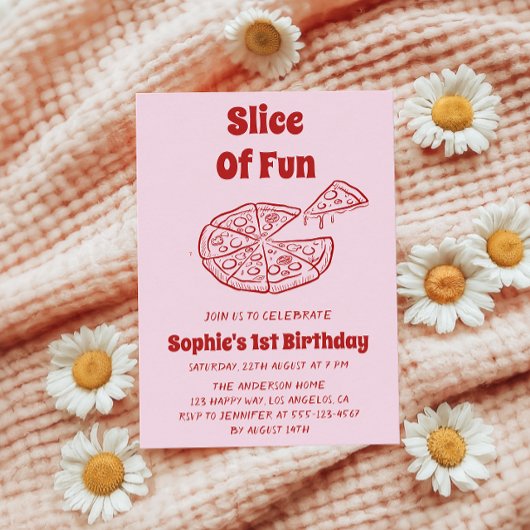 Rote Scheibe Spaß Pizza Erster Geburtstag Einladung