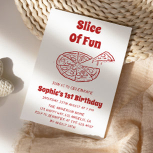 Rote Scheibe Spaß Pizza Erster Geburtstag Einladung