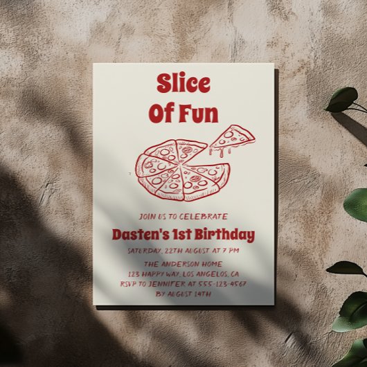 Rote Scheibe Spaß Pizza Erster Geburtstag Einladung