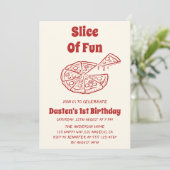 Rote Scheibe Spaß Pizza Erster Geburtstag Einladung (Stehend Vorderseite)