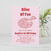 Rote Scheibe Spaß Pizza Erster Geburtstag Einladung (Stehend Vorderseite)