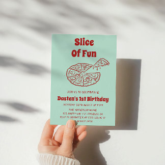 Rote Scheibe Spaß Pizza Erster Geburtstag Party Einladung