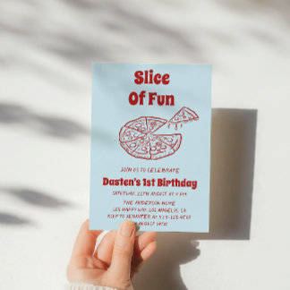 Rote Scheibe Spaß Pizza Erster Geburtstag Party Einladung
