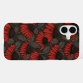 Rote Scheinblumen auf Braun iPhone Hülle (Rückseite (Horizontal))