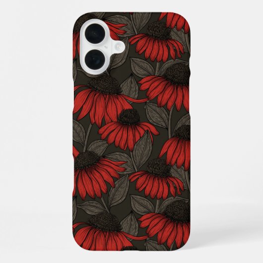 Rote Scheinblumen auf Braun iPhone Hülle (Rückseite)