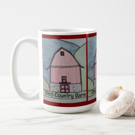 Rote Scheune auf dem Land Kaffeetasse (Mit Donut)