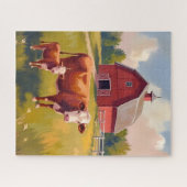 Rote Scheune Bauernhoftiere Kuh Malerei Puzzle (Horizontal)