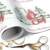 Rote Scheune Grüner Winterwald Kiefern-Weihnachtsb Geschenkpapier
