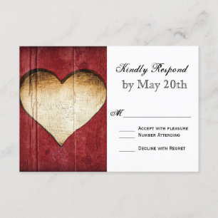 Rote Scheune Holz Herz Landhochzeit RSVP-Karten RSVP Karte