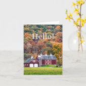 Rote Scheune im Herbst Hello Notizkarte Karte (Gelbe Blume)