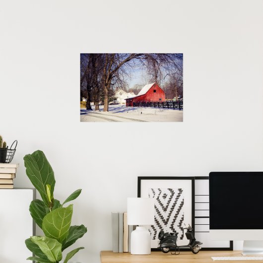 Rote Scheune im Schnee Poster (Heimbüro)